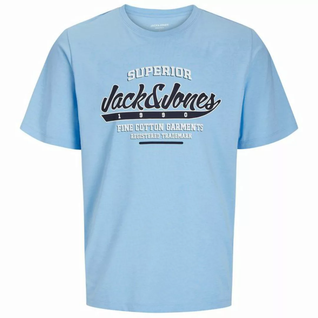 Jack & Jones Rundhalsshirt Große Größen T-Shirt hellblau melange Logoprint günstig online kaufen