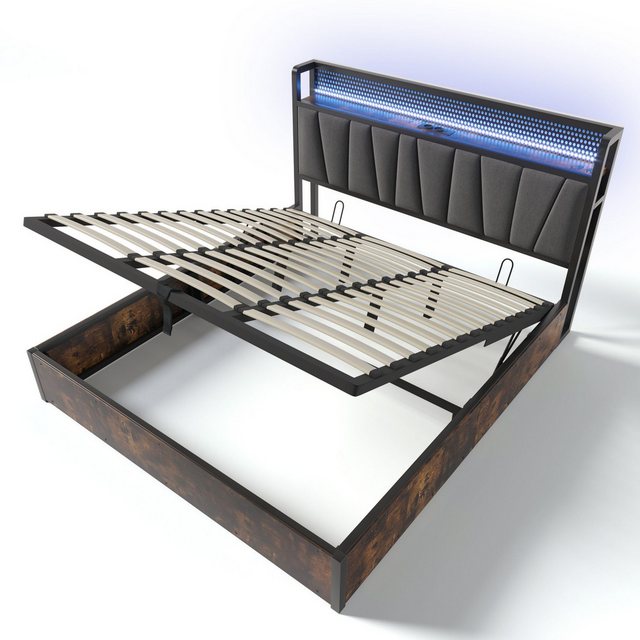 DOPWii Polsterbett 180x200cm Metallbett Doppelbett,Kopfteilmit USB Ladefunk günstig online kaufen