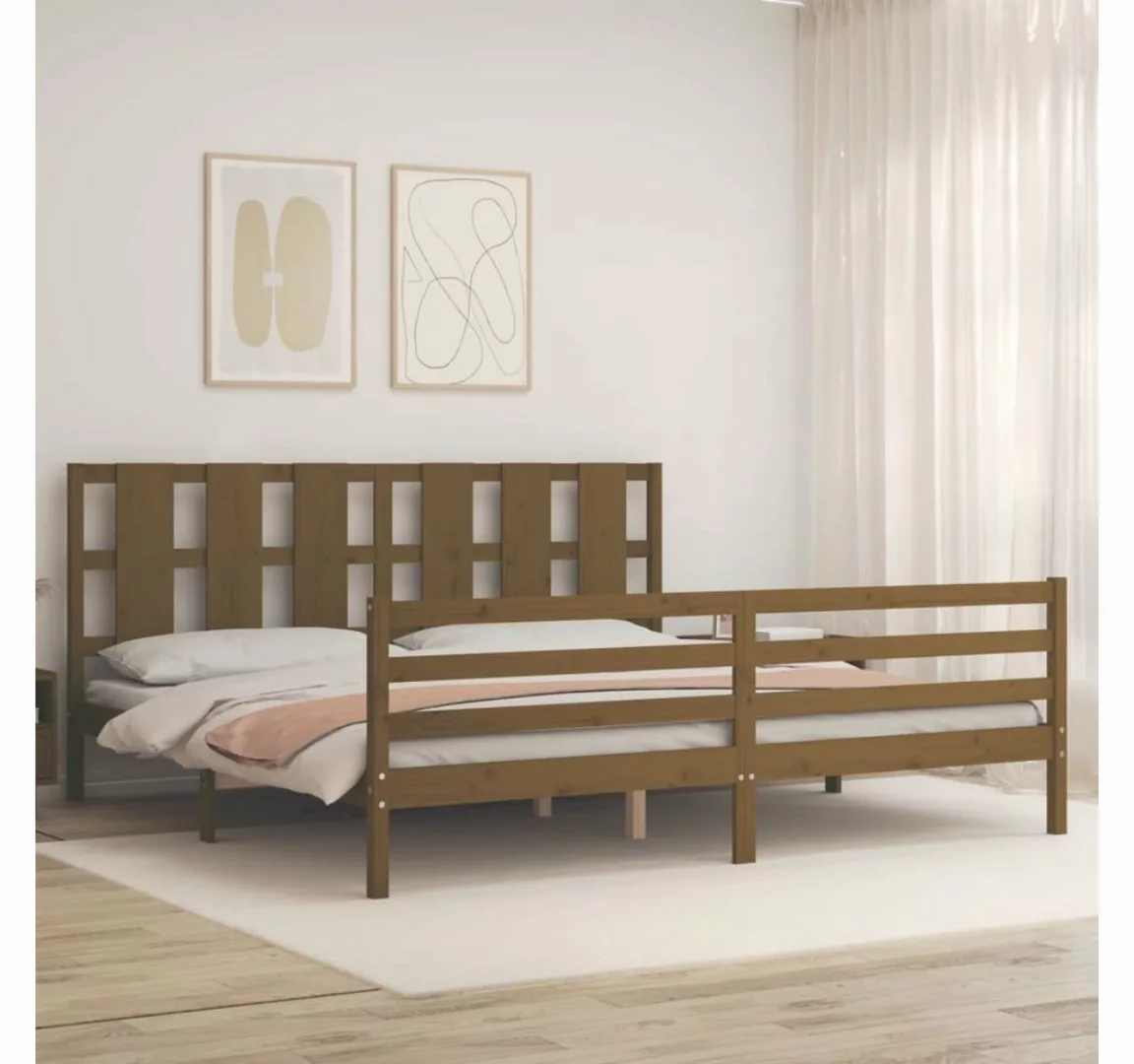 vidaXL Bett Massivholzbett mit Kopfteil Honigbraun 200x200 cm günstig online kaufen