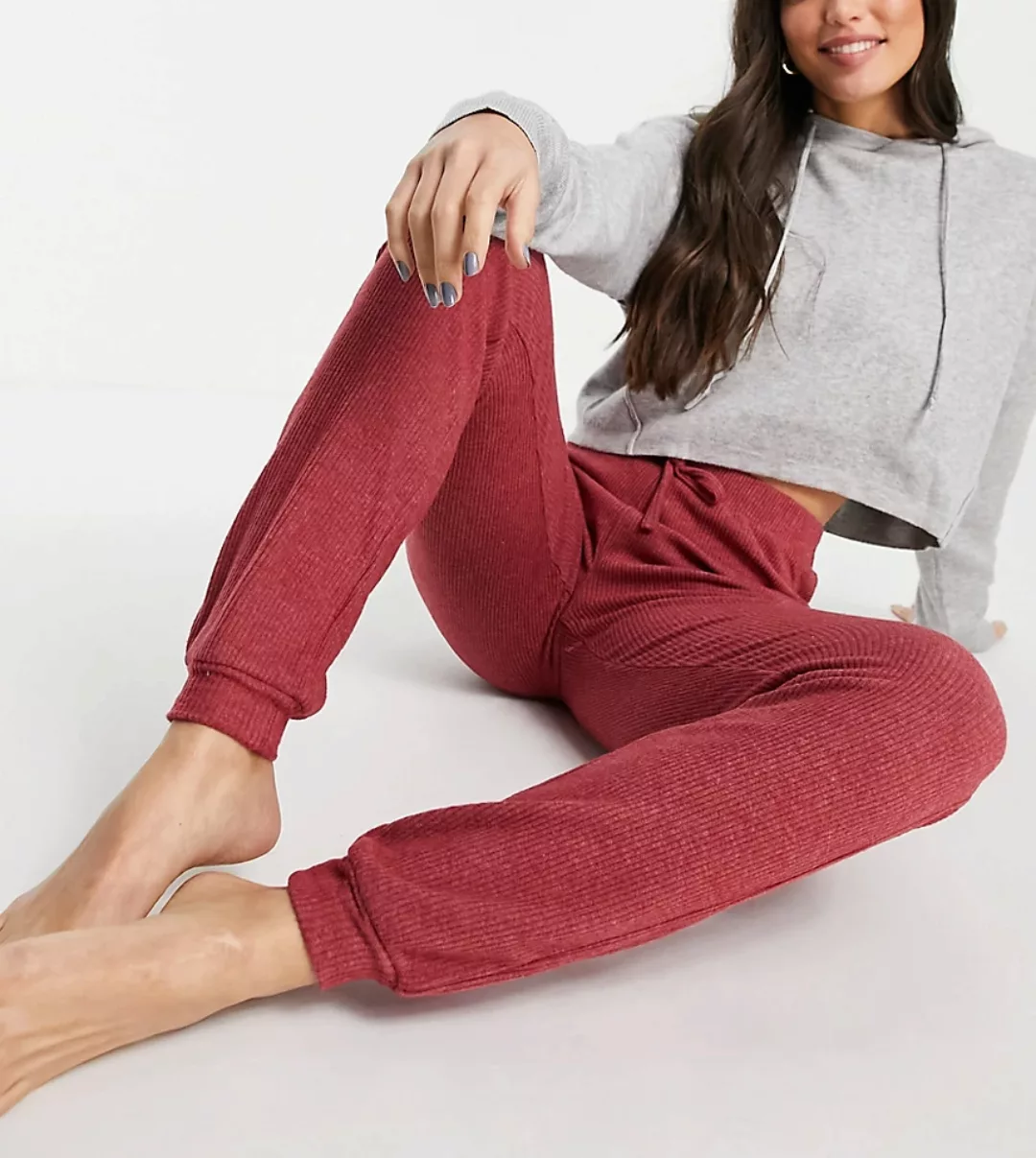 New Look Tall – Jogginghose mit Rippenmuster in Beere-Rot günstig online kaufen