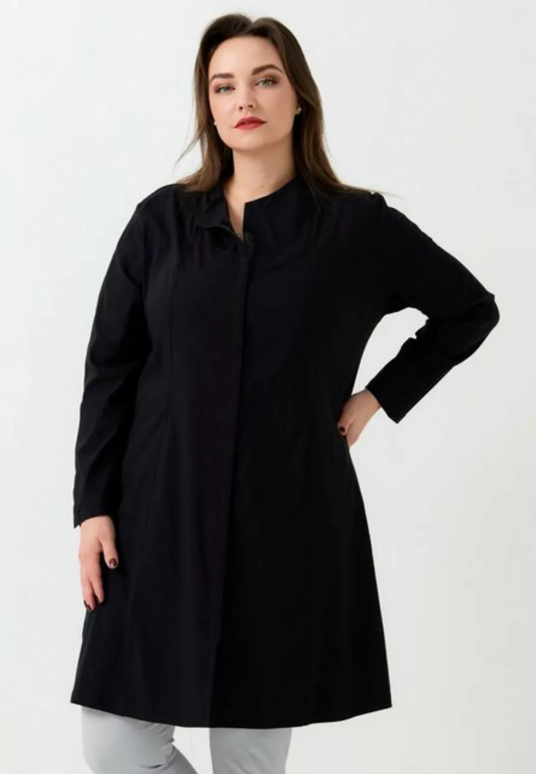 Kekoo Longbluse Klassiche Bluse mit modernem Serafino Kragen 'Classy' günstig online kaufen