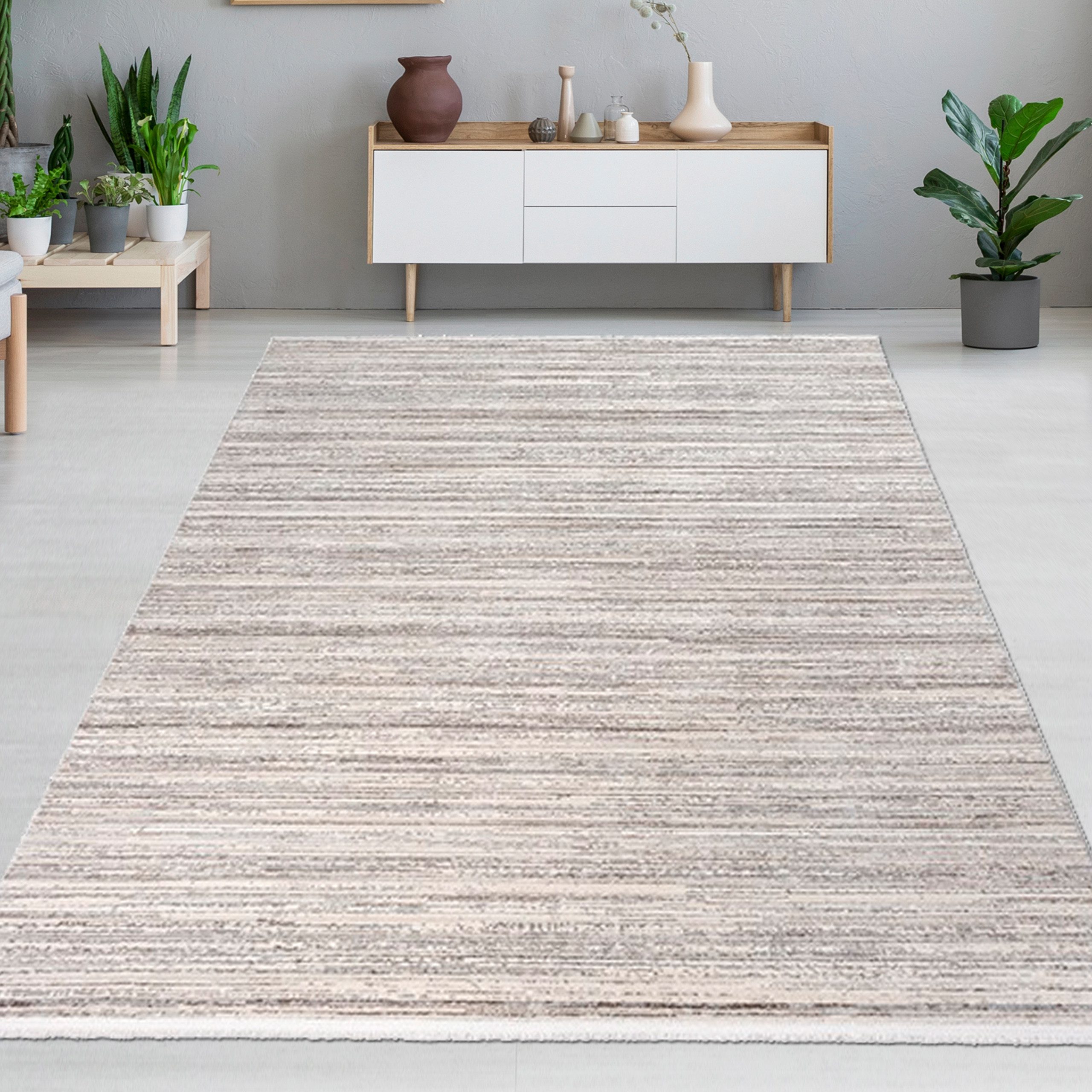 Carpetia Teppich Wohnzimmerteppich hell meliert gestreiftes günstig online kaufen