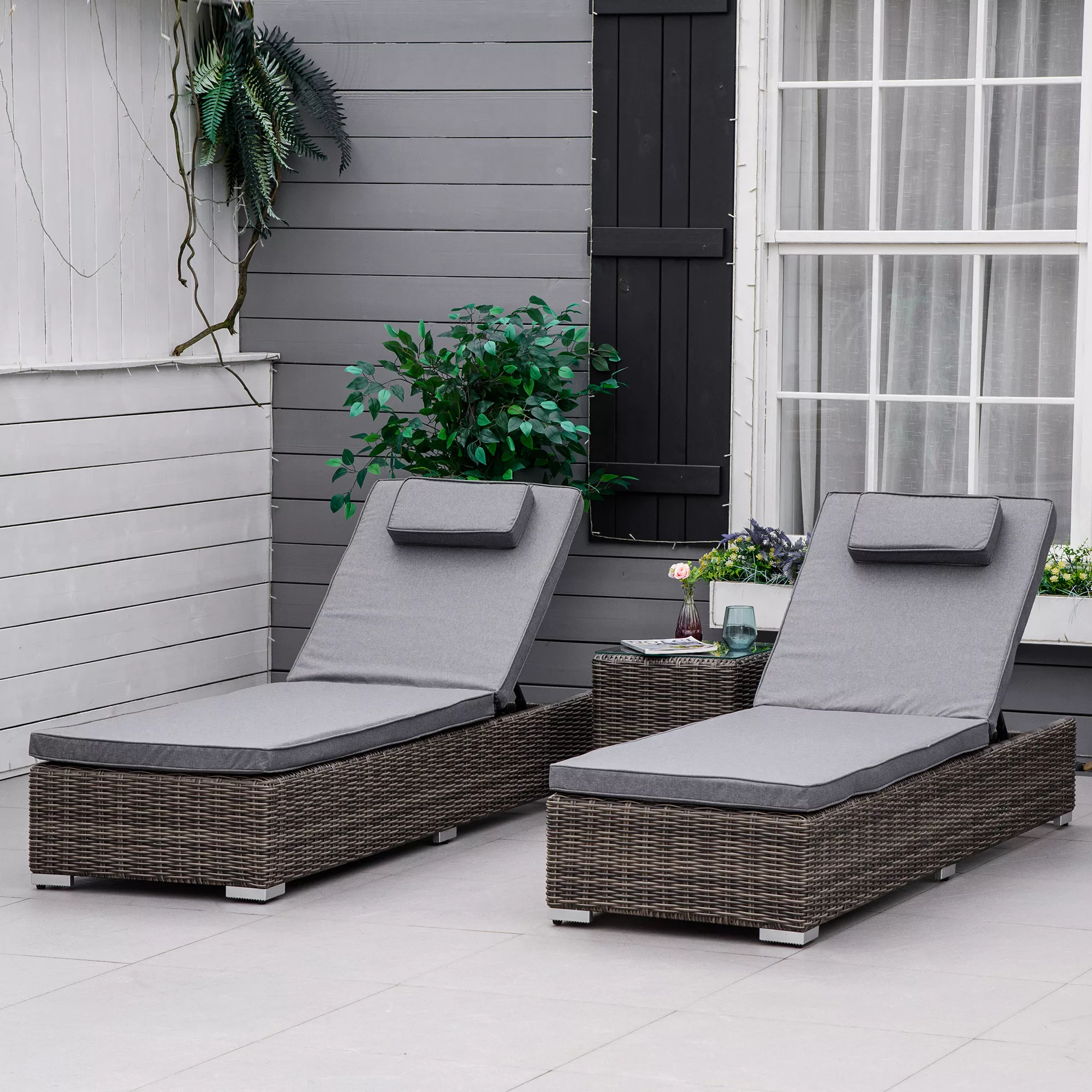 Outsunny Poly-Rattan Sonnenliege 3-tlg. Gartenliege mit 6-fach verstellbare günstig online kaufen