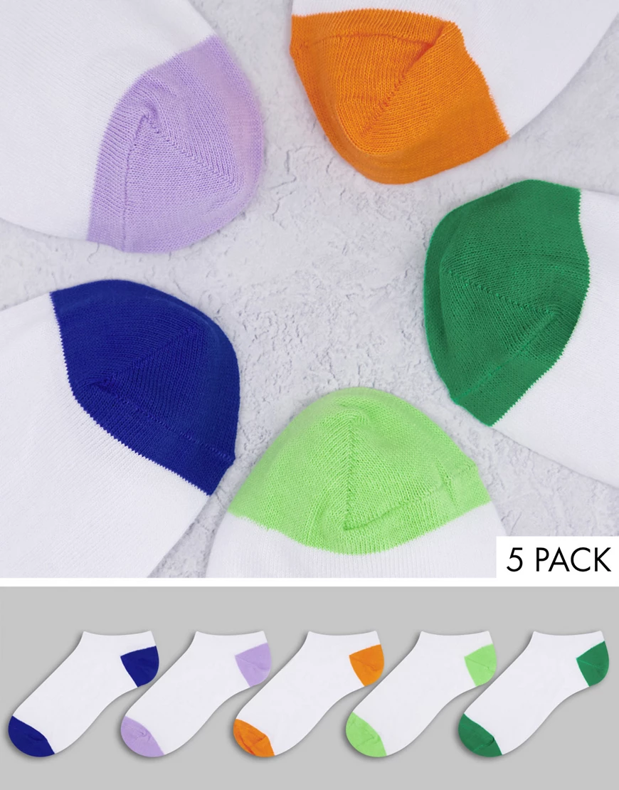 ASOS DESIGN – 5er-Pack Sportsocken in Weiß mit kontrastierendem Farbblockde günstig online kaufen