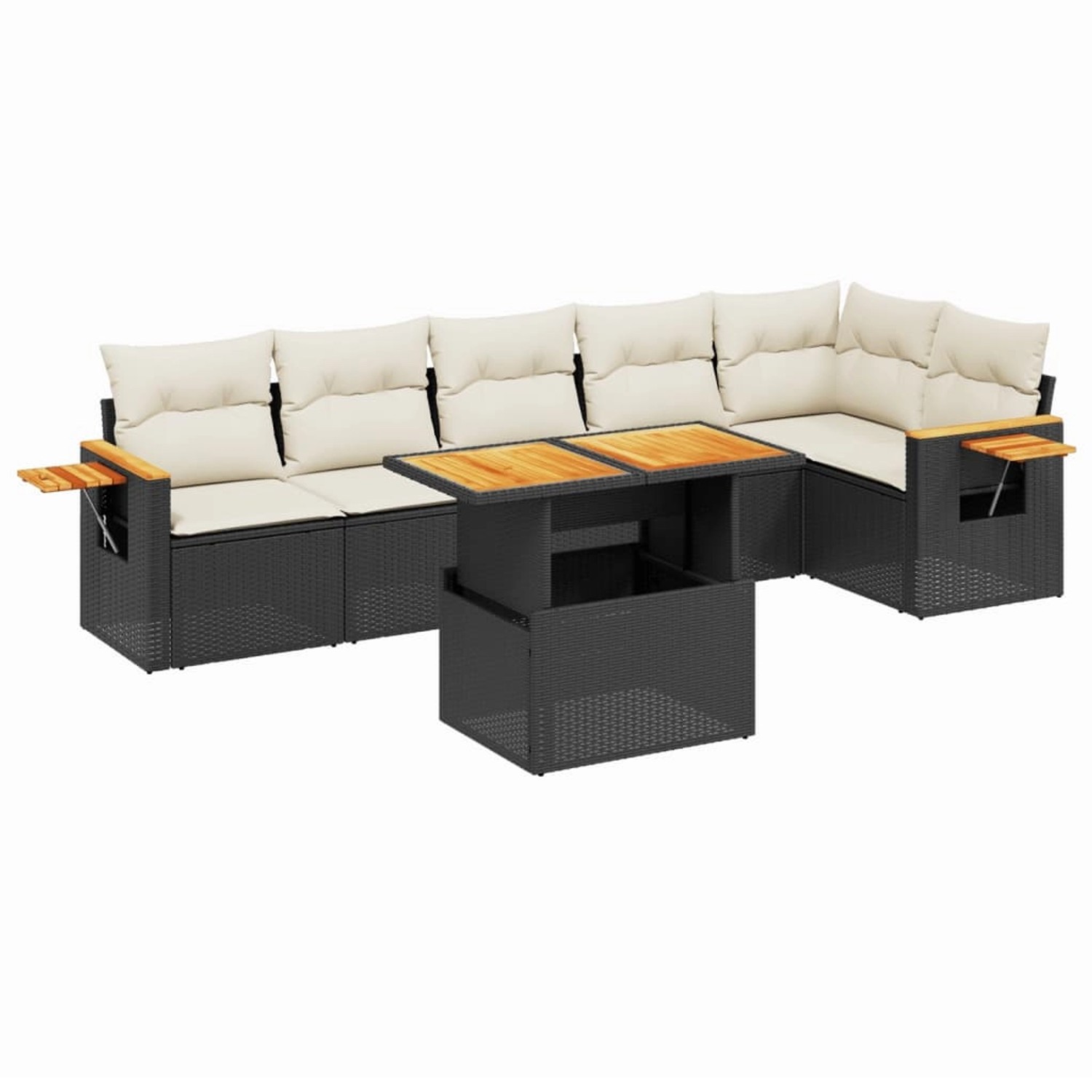 vidaXL 7-Tlg Garten-Sofagarnitur mit Kissen Schwarz Poly Rattan 3273527 günstig online kaufen