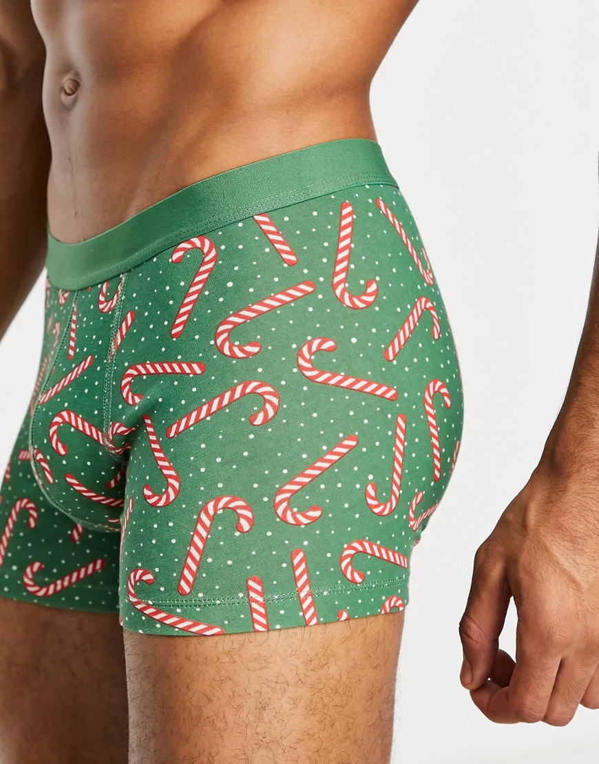 ASOS DESIGN – Weihnachtliche Shorts-Unterhose mit aufgedruckten Zuckerstang günstig online kaufen