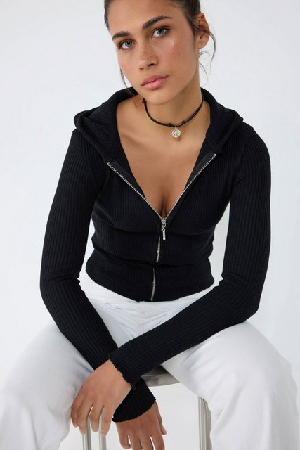 No Matter What Cardigan Schwarze Kapuzen-Zip-Strickjacke günstig online kaufen