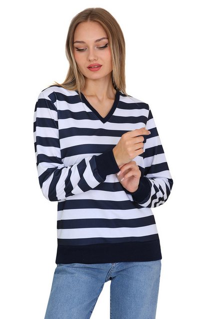 Bongual Sweatshirt langarm Streifen V-Ausschnitt dunkelblau-weiß günstig online kaufen