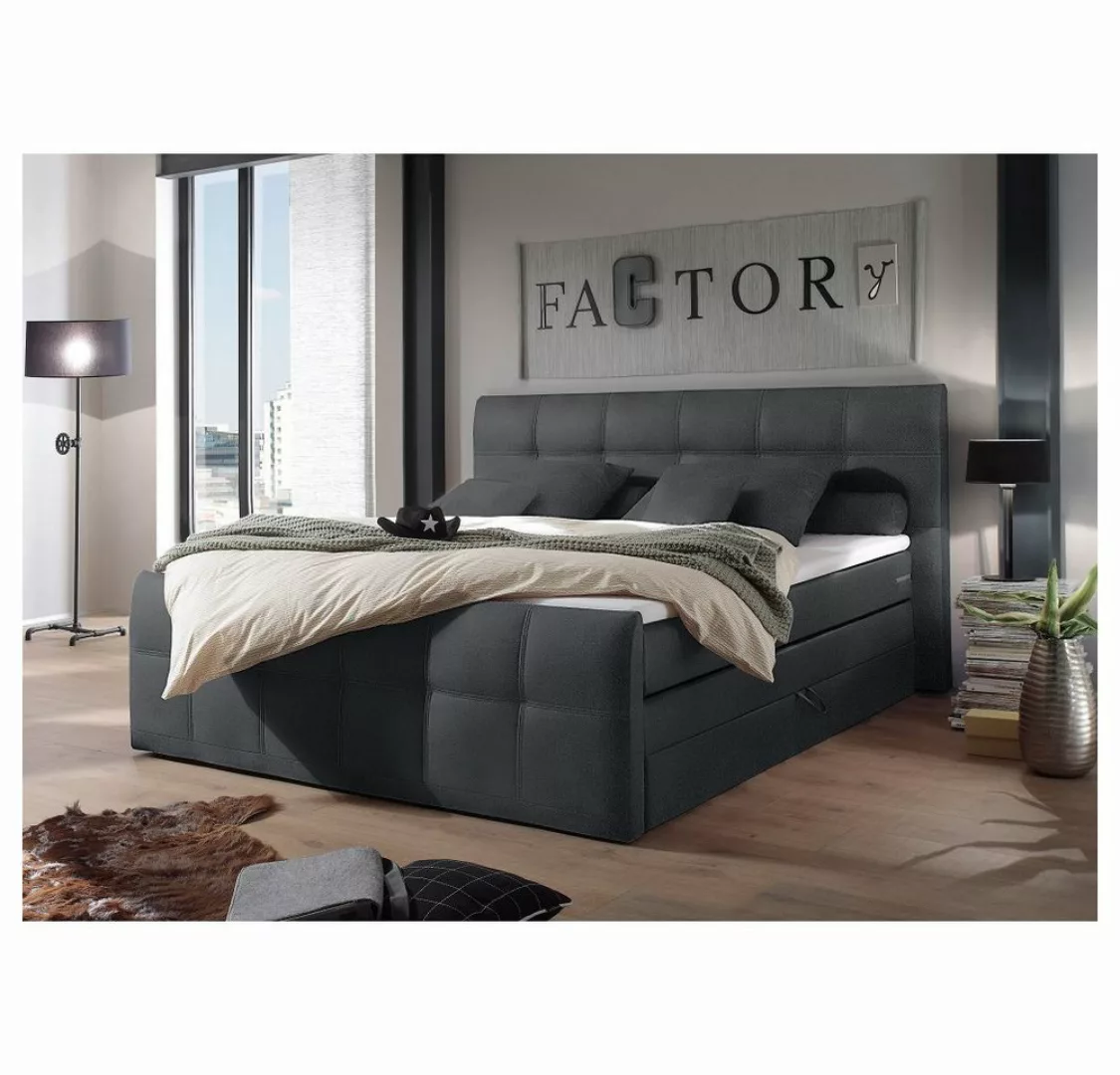 Lomadox Boxspringbett SACRAMENTO-09, anthrazit 4 cm Komfort T25 Schaum-Topp günstig online kaufen