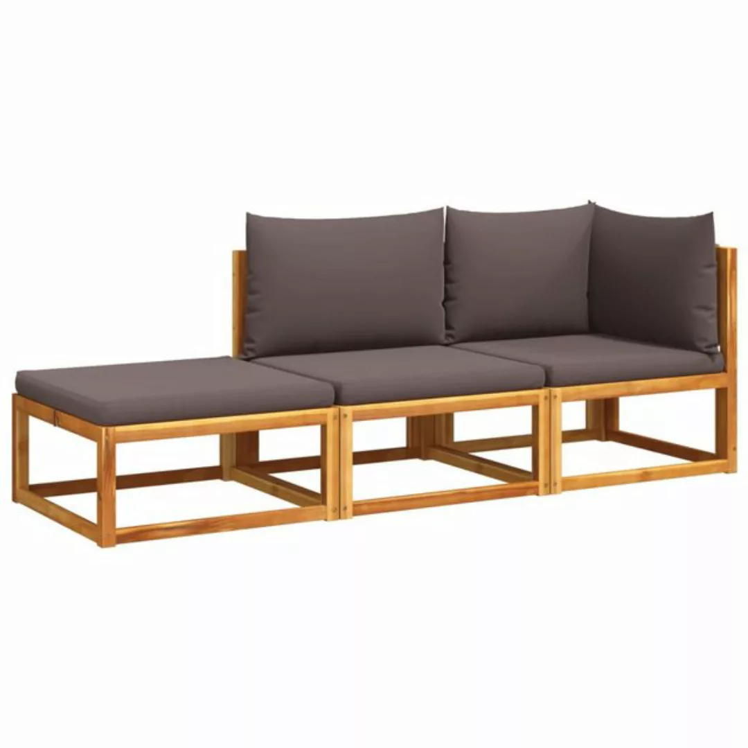 vidaXL Loungesofa 3-tlg. Garten-Sofagarnitur mit Kissen Massivholz Akazie, günstig online kaufen