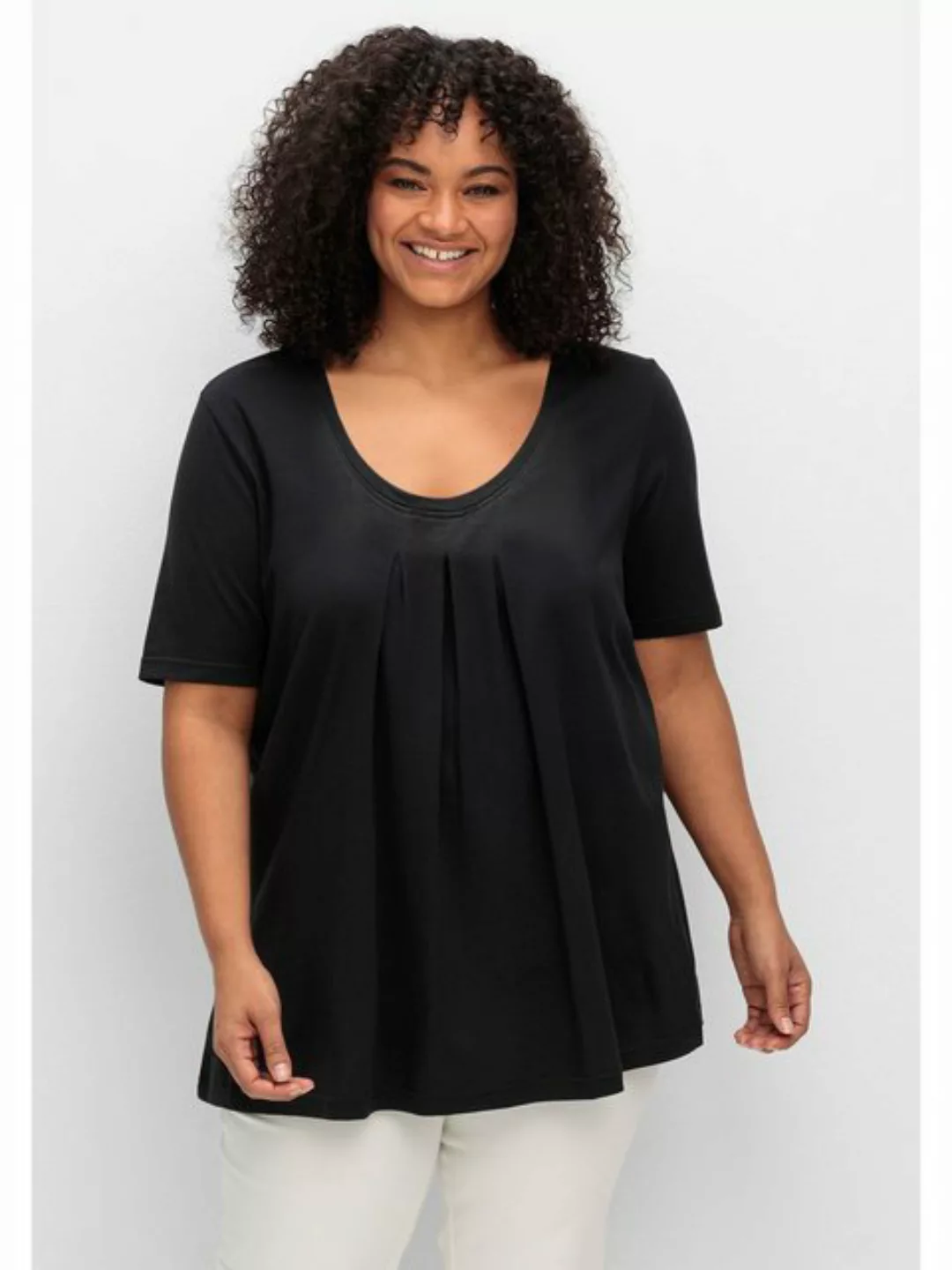 Sheego T-Shirt Große Größen in A-Linie, mit Kellerfalten am Ausschnitt günstig online kaufen