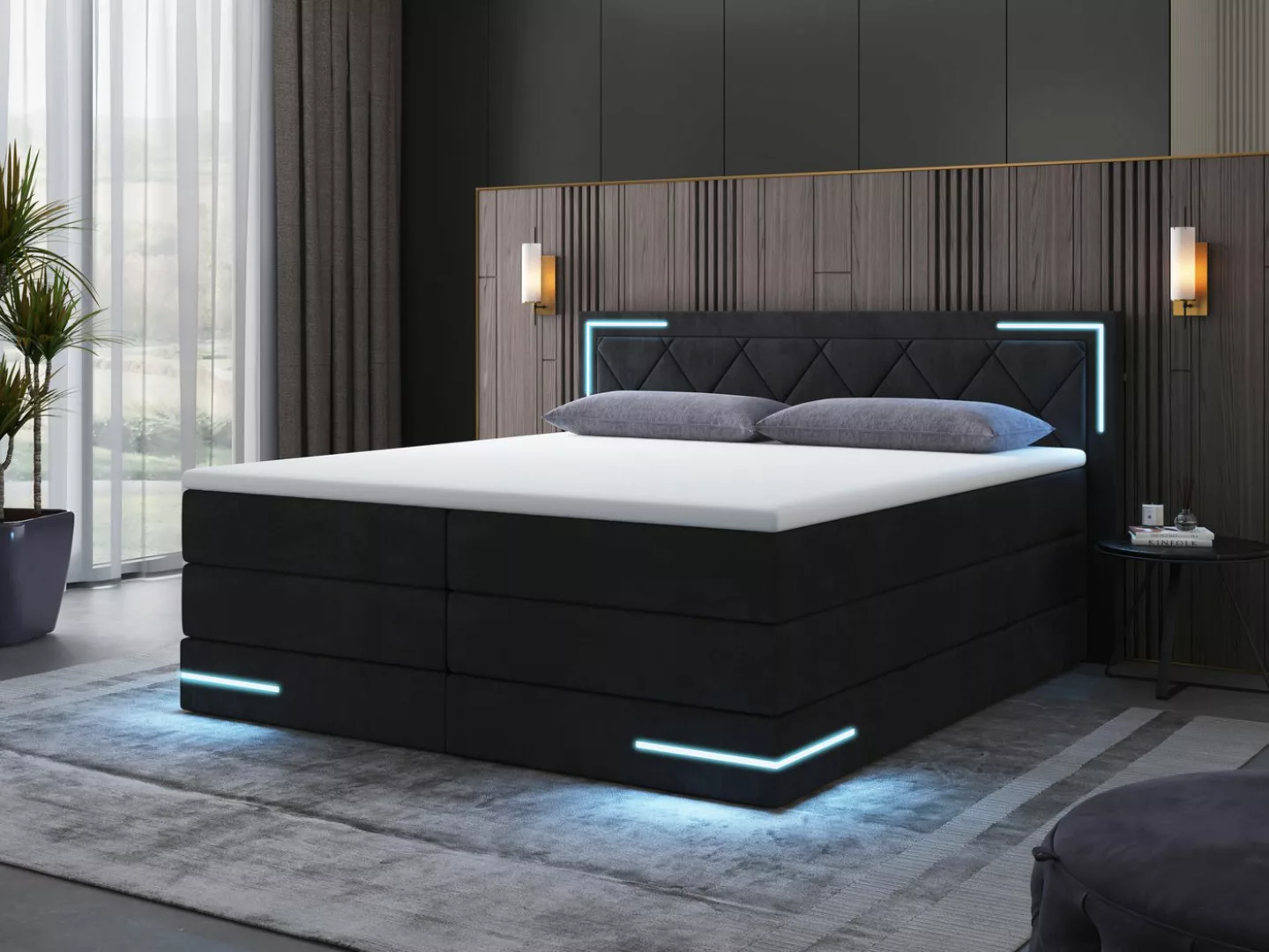 wonello Boxspringbett Arizona, mit LED Beleuchtung und Topper, wahlweise mi günstig online kaufen