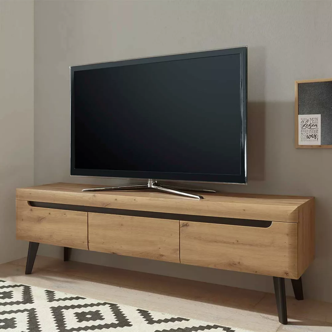Breites TV Lowboard in Wildeichefarben drei Schubladen günstig online kaufen