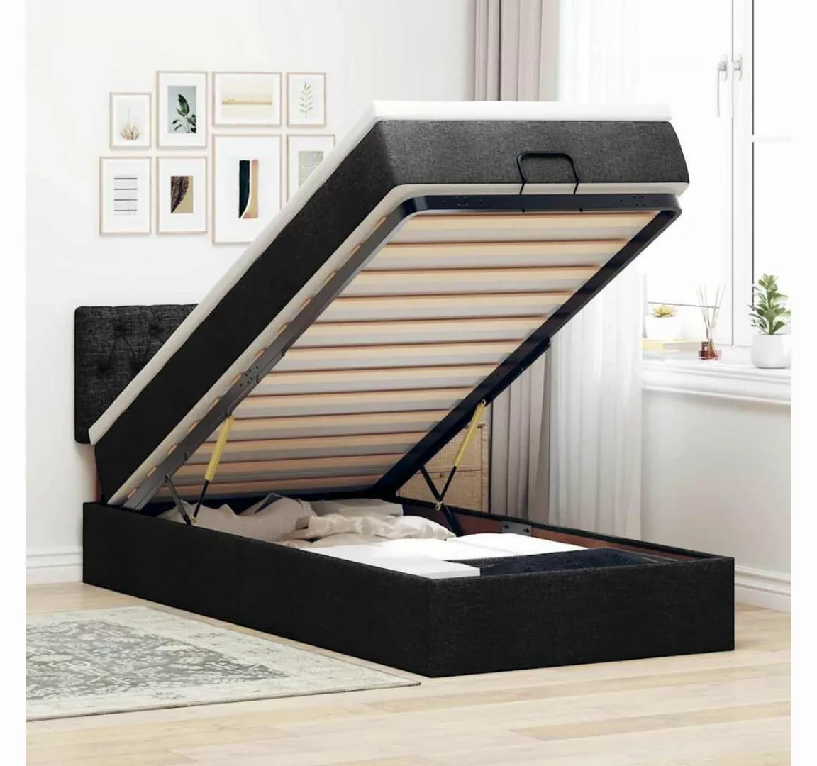 vidaXL Bett, Ottoman-Bett mit Matratze & LEDs Schwarz 90x190 cm Stoff günstig online kaufen