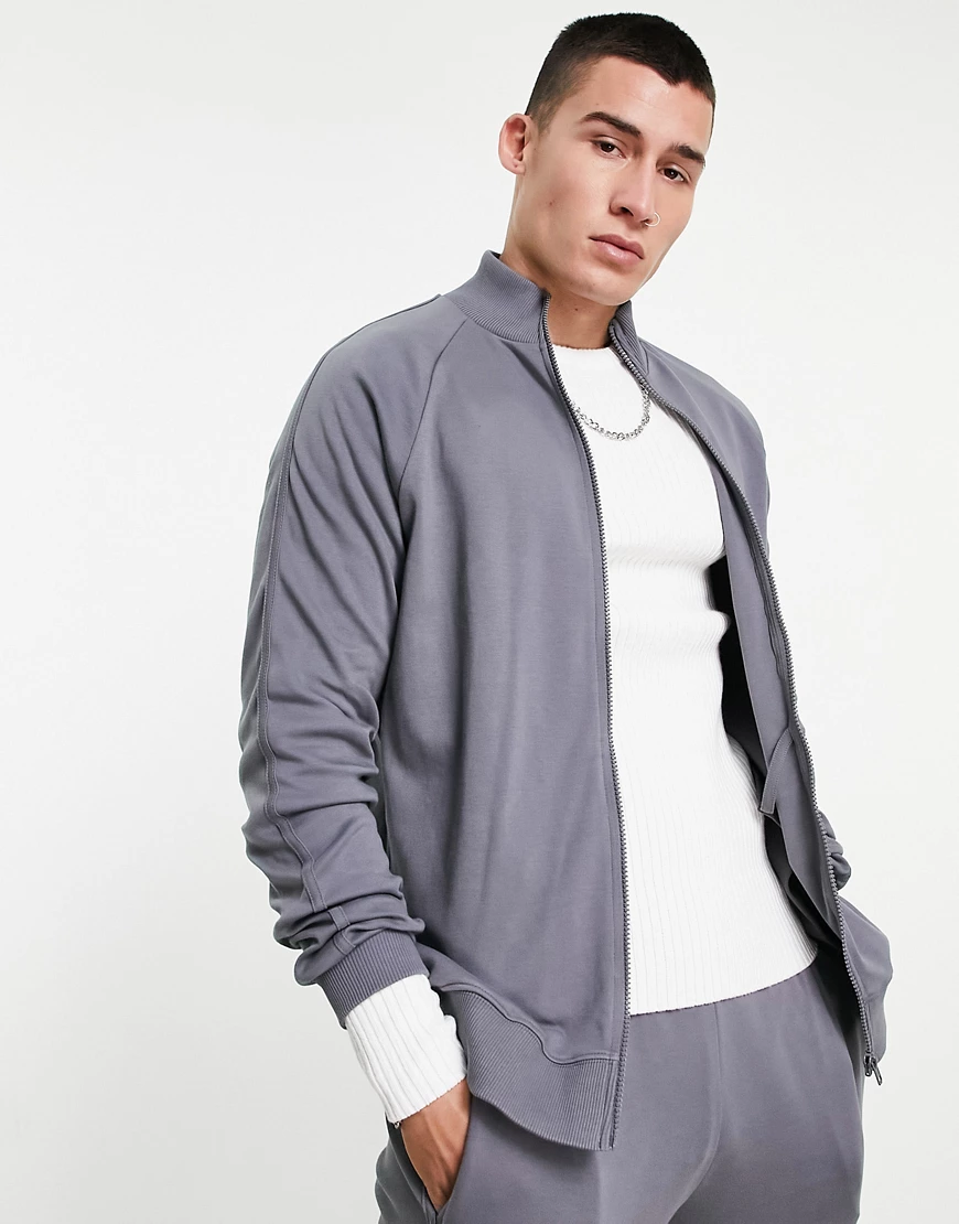 ASOS DESIGN – Oversize-Trainingsjacke in Anthrazitgrau, Kombiteil-Mehrfarbi günstig online kaufen