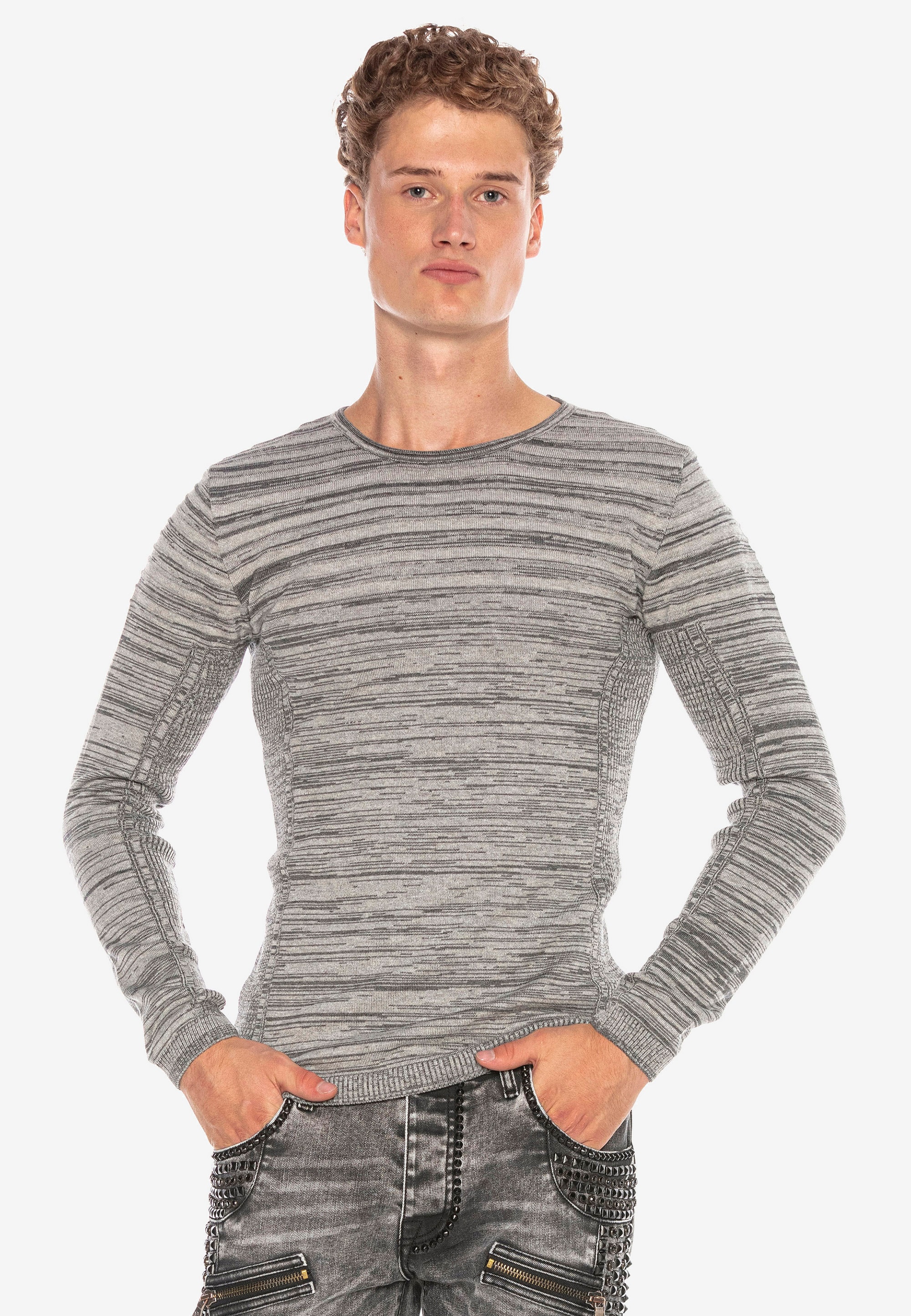 Cipo & Baxx Langarmshirt, mit meliertem Streifenmuster günstig online kaufen