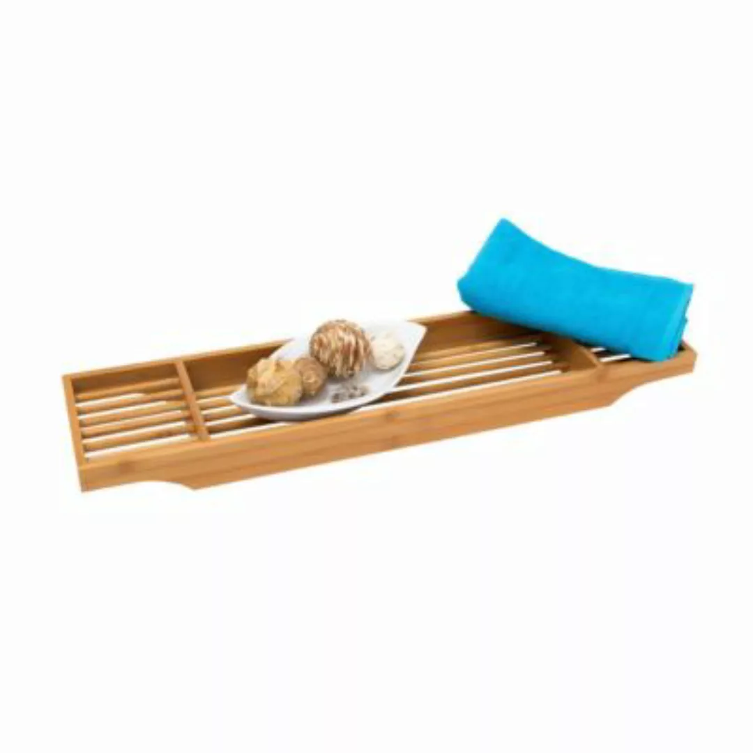 relaxdays Bambus Badewannenablage mit 3 Fächern hellbraun günstig online kaufen