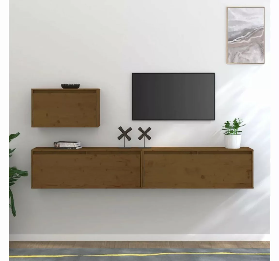 vidaXL TV-Schrank TV-Schränke 3 Stk Honigbraun Massivholz Kiefer Lowboard L günstig online kaufen