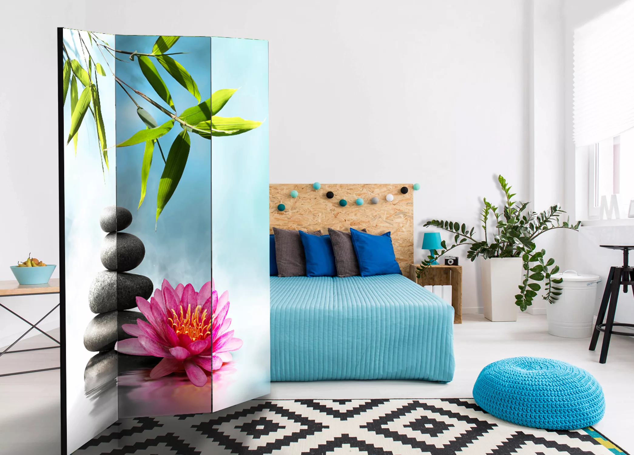 3-teiliges Paravent - Water Lily And Zen Stones [room Dividers] günstig online kaufen