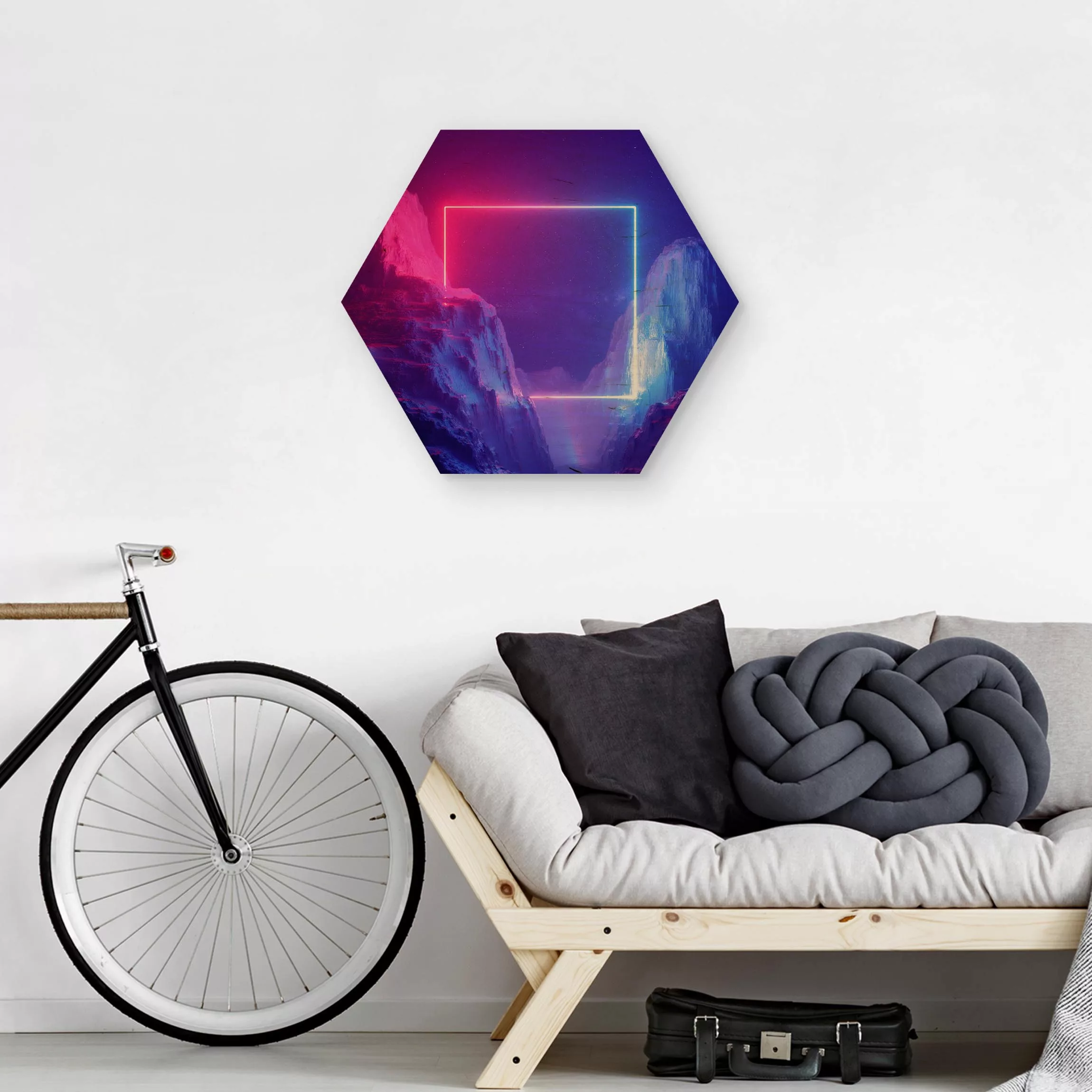 Hexagon-Holzbild Quadratisches Neonlicht günstig online kaufen