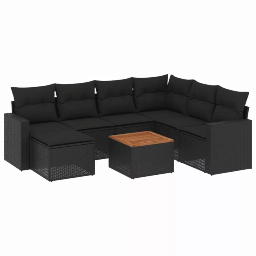 vidaXL Loungesofa 8-tlg. Garten-Sofagarnitur mit Kissen Schwarz Poly Rattan günstig online kaufen