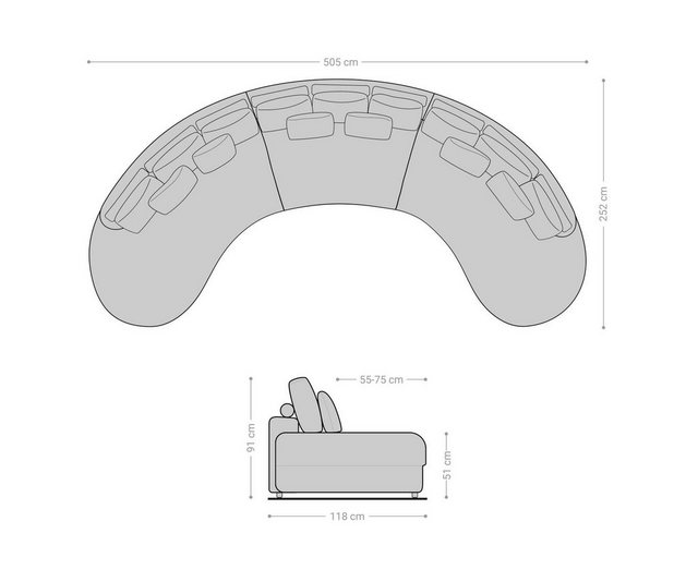 DELIFE Wohnlandschaft Estrea, Webstoff Taupe 500x250 cm Rundsofa günstig online kaufen