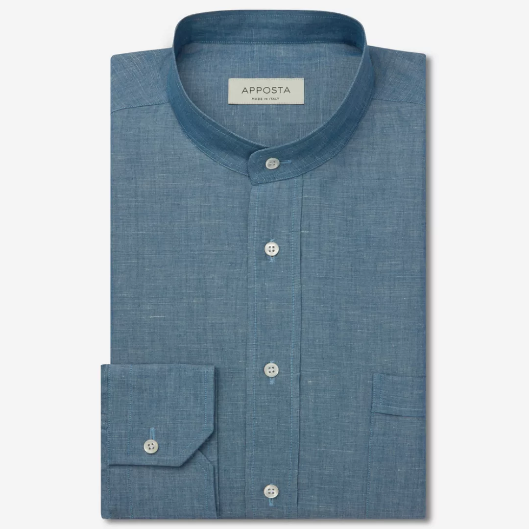 Hemd  einfarbig  marineblau leinen denim leinen aus der normandie, kragenfo günstig online kaufen