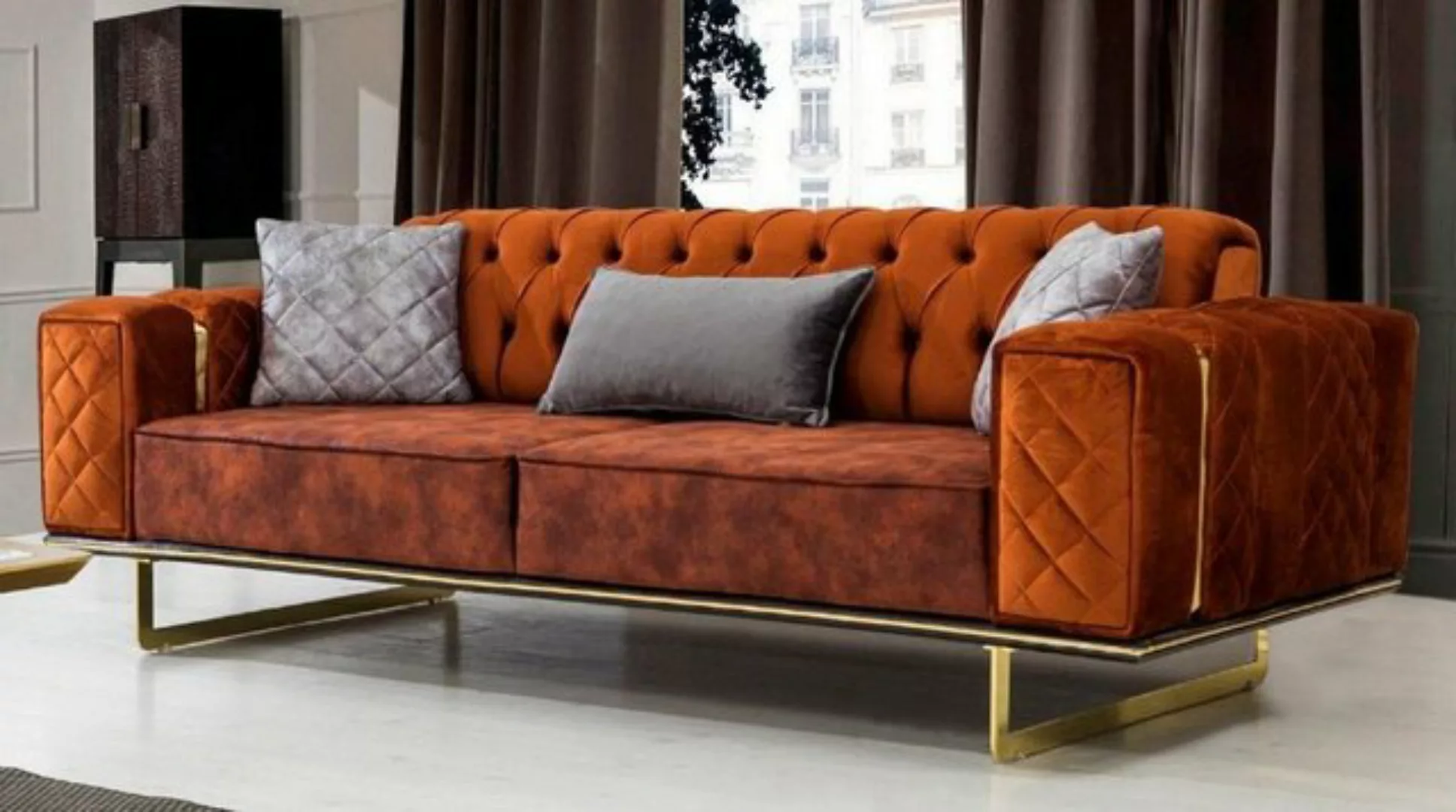 Casa Padrino Schlafsofa Luxus Schlafsofa Orange / Gold 230 x 91 x H. 80 cm günstig online kaufen