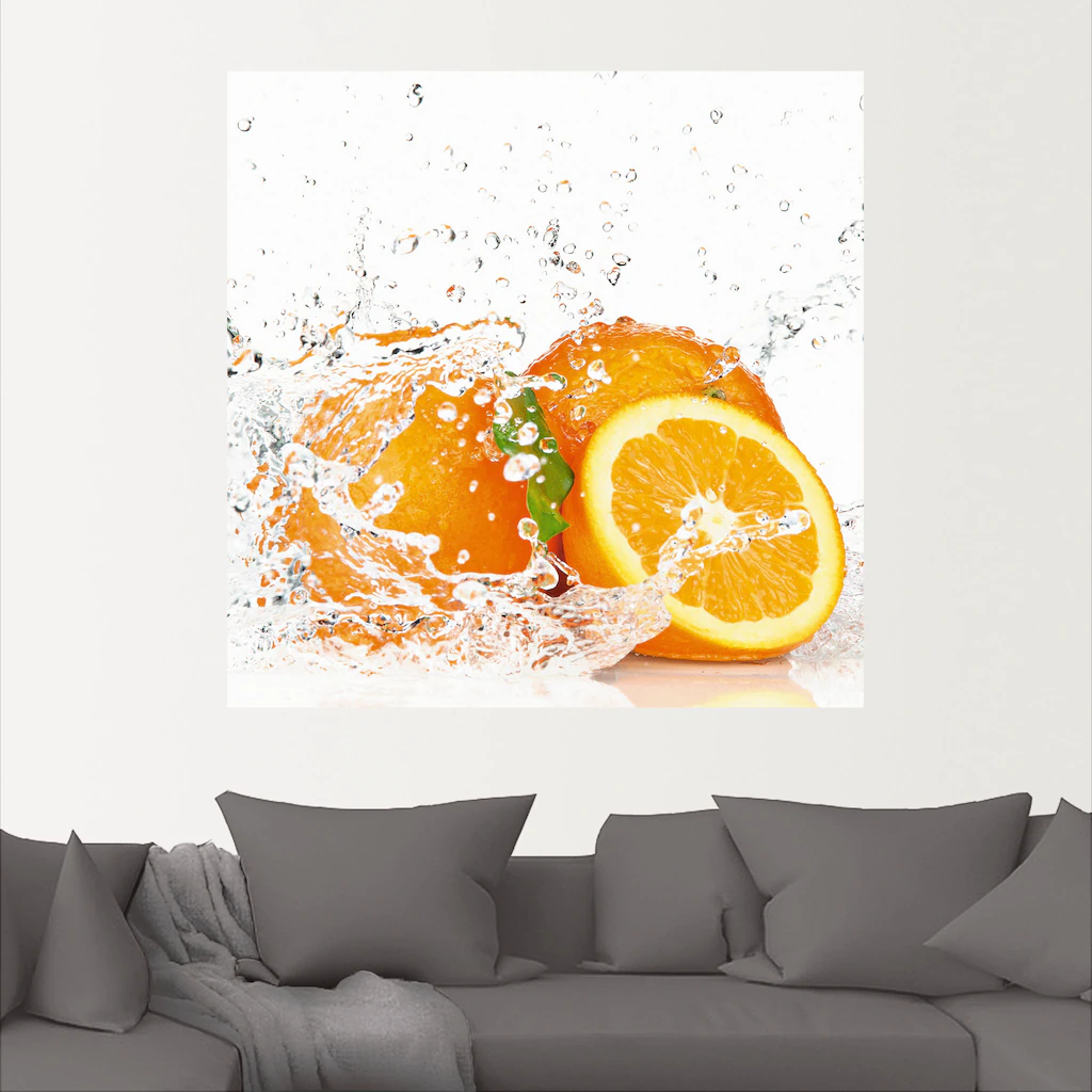 Artland Wandbild "Orange mit Spritzwasser", Süßspeisen, (1 St.), als Leinwa günstig online kaufen