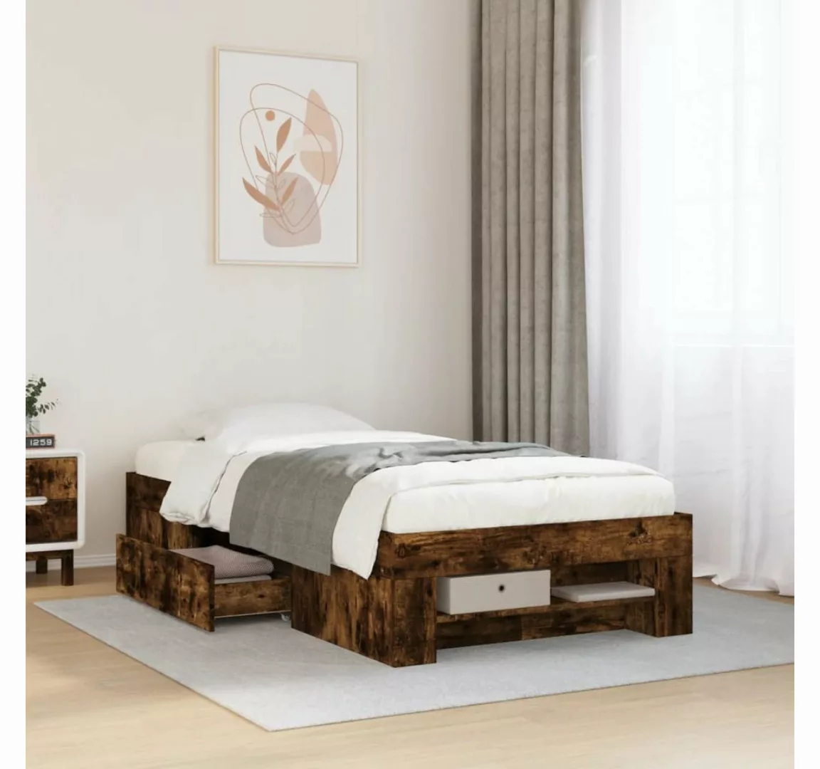 vidaXL Bett Bettgestell ohne Matratze Räuchereiche 75x190 cm Holzwerkstoff günstig online kaufen