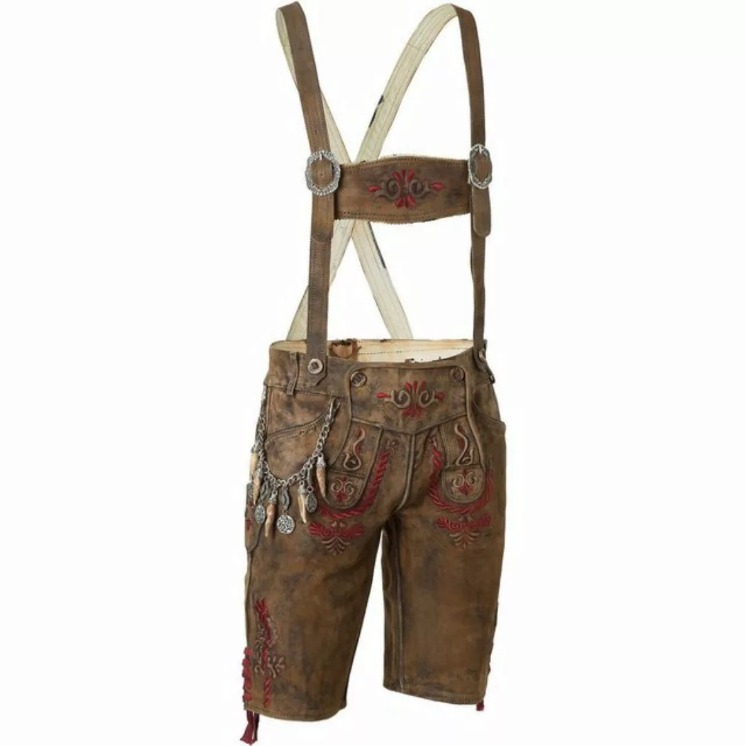 Wiesnkönig Trachtenlederhose Lederhose Fittus braun-marine-rot günstig online kaufen