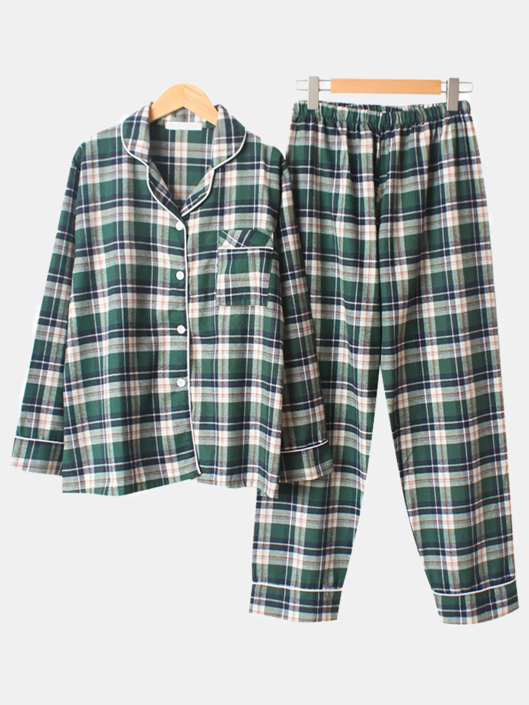 Damen Pyjamas Lange Sets Baumwolle Plaid Home Nachtwäsche günstig online kaufen
