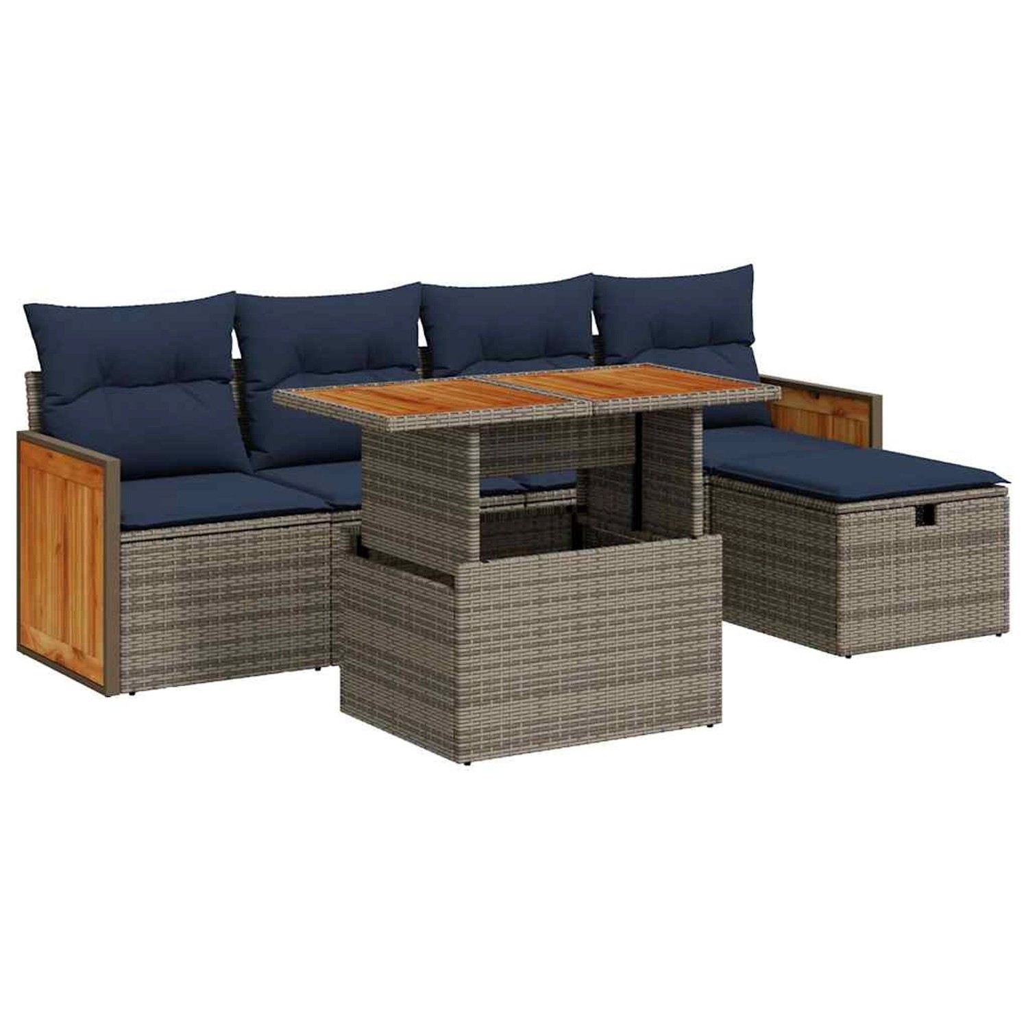 vidaXL 6-Tlg Garten-Sofagarnitur mit Kissen Grau Poly Rattan Akazie 3328153 günstig online kaufen