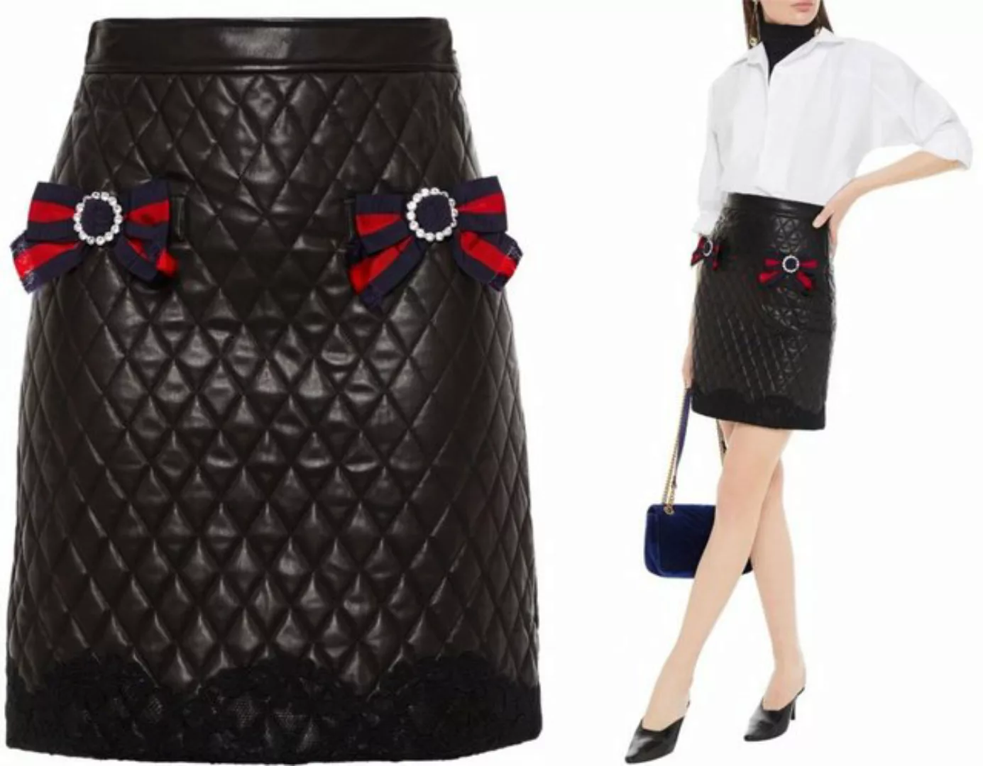 GUCCI Karorock GUCCI GG Web Stripes Quilted Leather Mini Skirt Gestepptem L günstig online kaufen