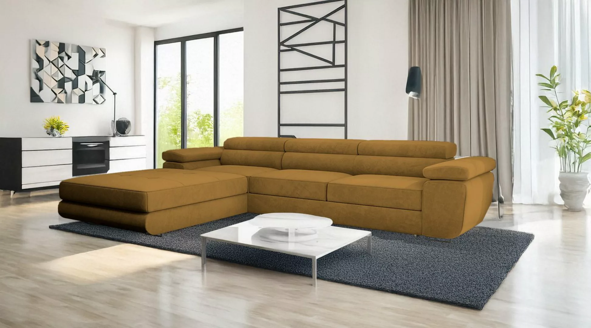 Goldstoff Ecksofa VENUS TWIN, mit Schlaffunktion und Bettkasten, 275x202x70 günstig online kaufen