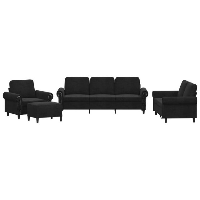 vidaXL Sofa, 4-tlg. Sofagarnitur mit Kissen Schwarz Samt günstig online kaufen