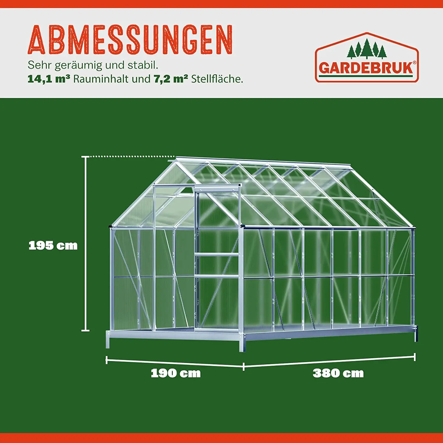 Alu Gewächshaus 380x190x195cm mit Fundament günstig online kaufen