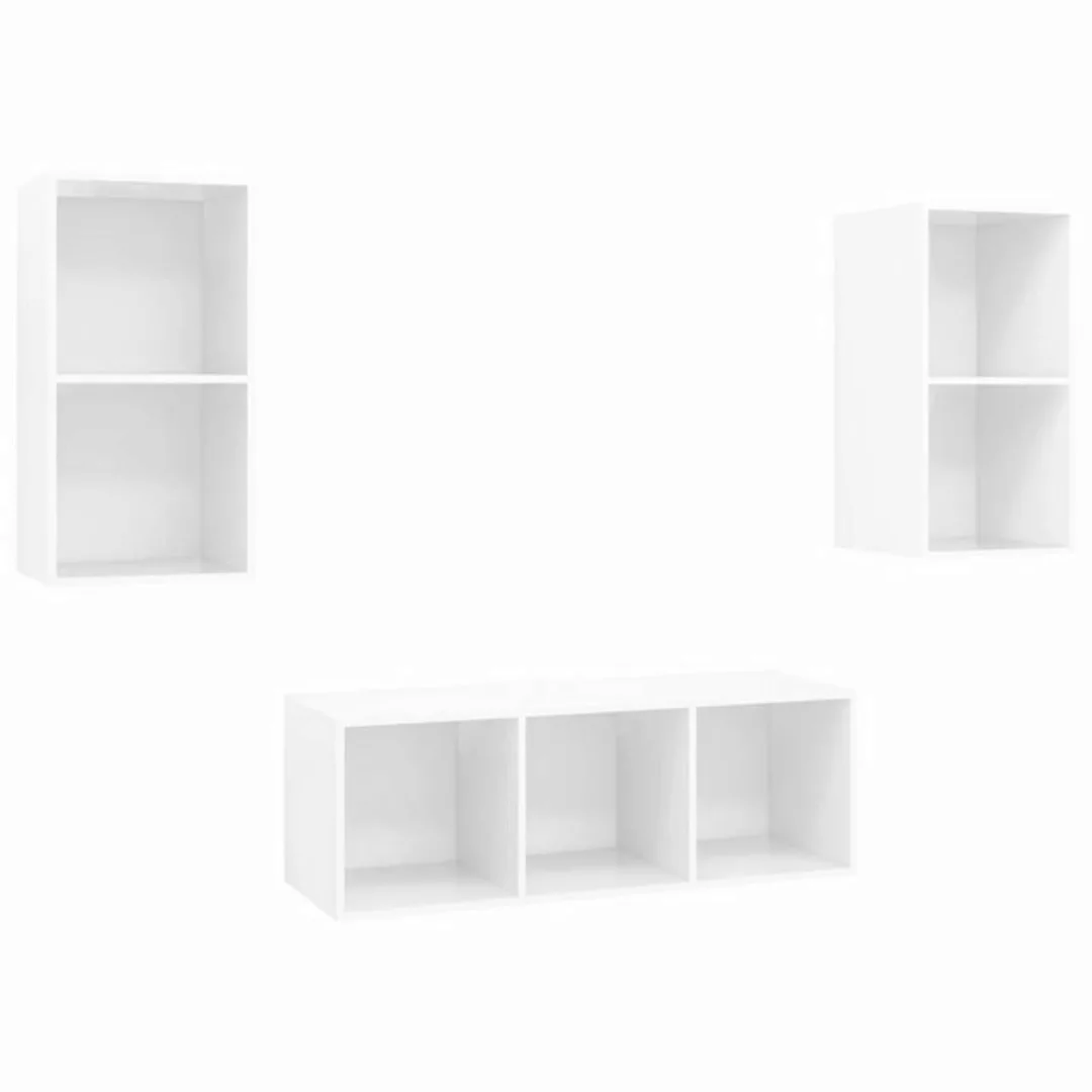 vidaXL TV-Schrank 3-tlg TV-Schrank-Set Hochglanz-Weiß Spanplatte günstig online kaufen