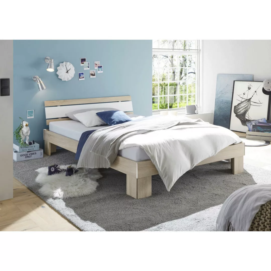 Futonbett Lyon Eiche Sonoma Nachbildung weiß Liegefläche B/L: ca. 140x200 c günstig online kaufen