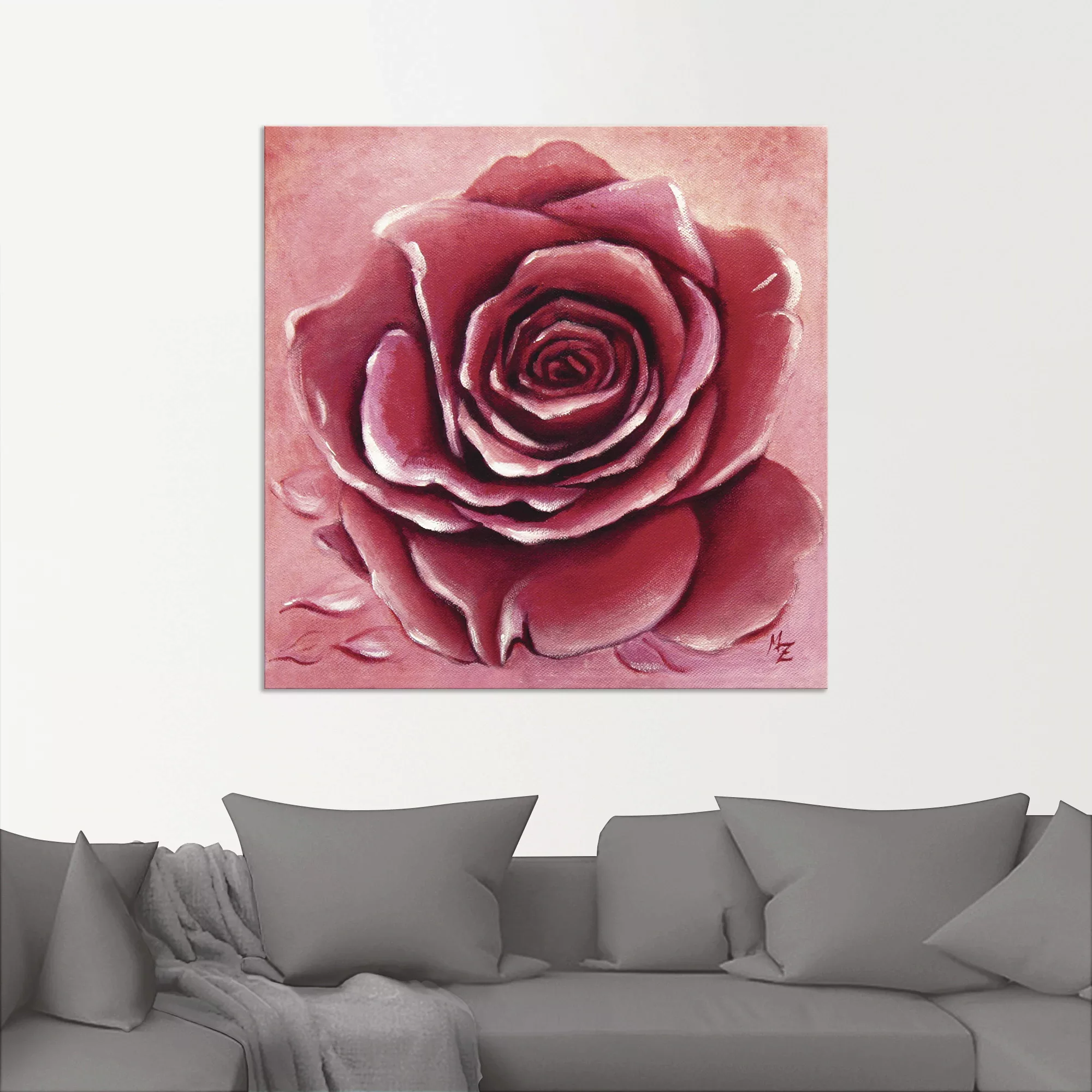Artland Wandbild "Rote Rose handgemalt", Blumen, (1 St.), als Alubild, Outd günstig online kaufen