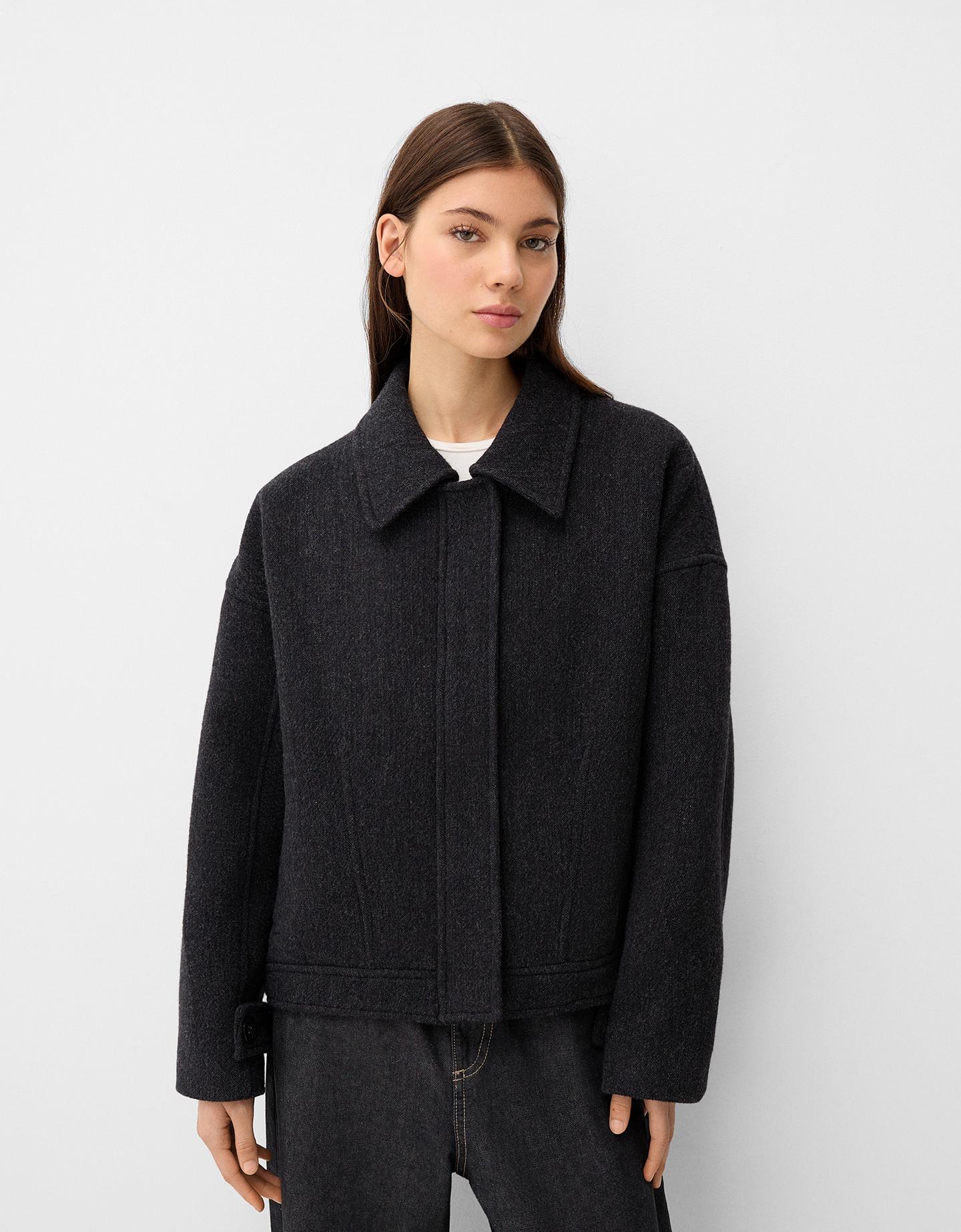 Bershka Kurzer Mantel Mit Manteco-Wolle Damen Xs-S Grau günstig online kaufen