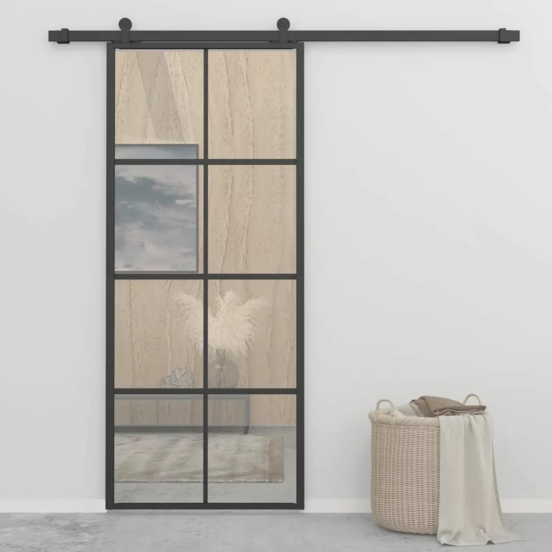 Schiebetür Aluminium Und Esg-glas 90x205 Cm Schwarz günstig online kaufen