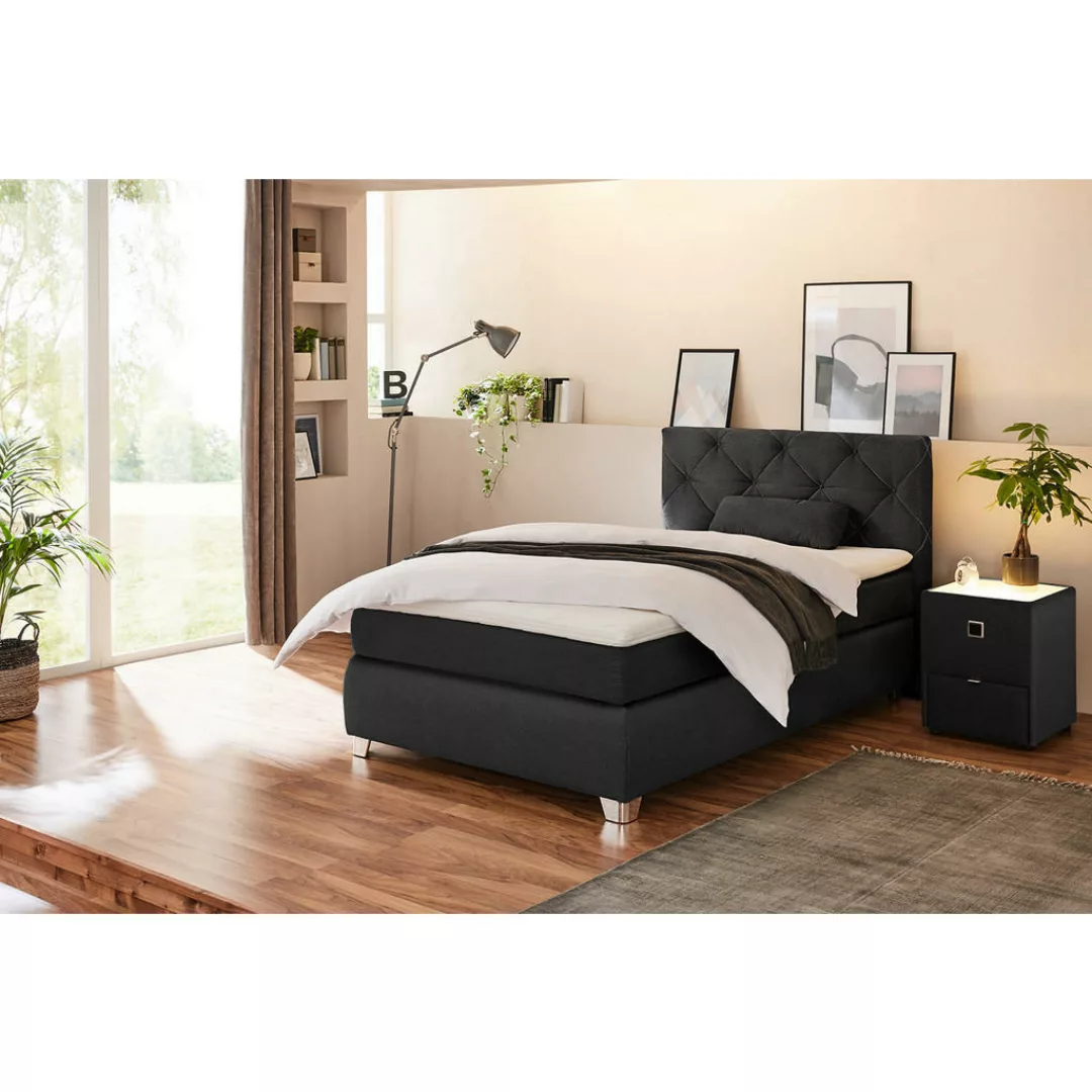 Boxspringbett  schwarz Flachgewebe Liegefläche B/L: ca. 120x200 cm günstig online kaufen