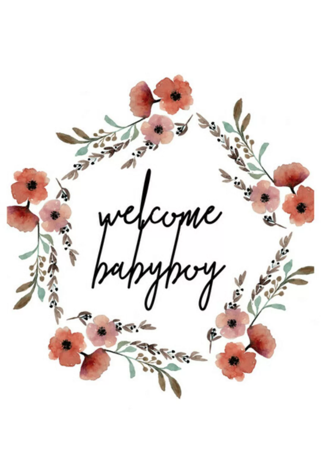 Poster / Leinwandbild - Kinderbild Welcome Babyboy Blumenkranz günstig online kaufen
