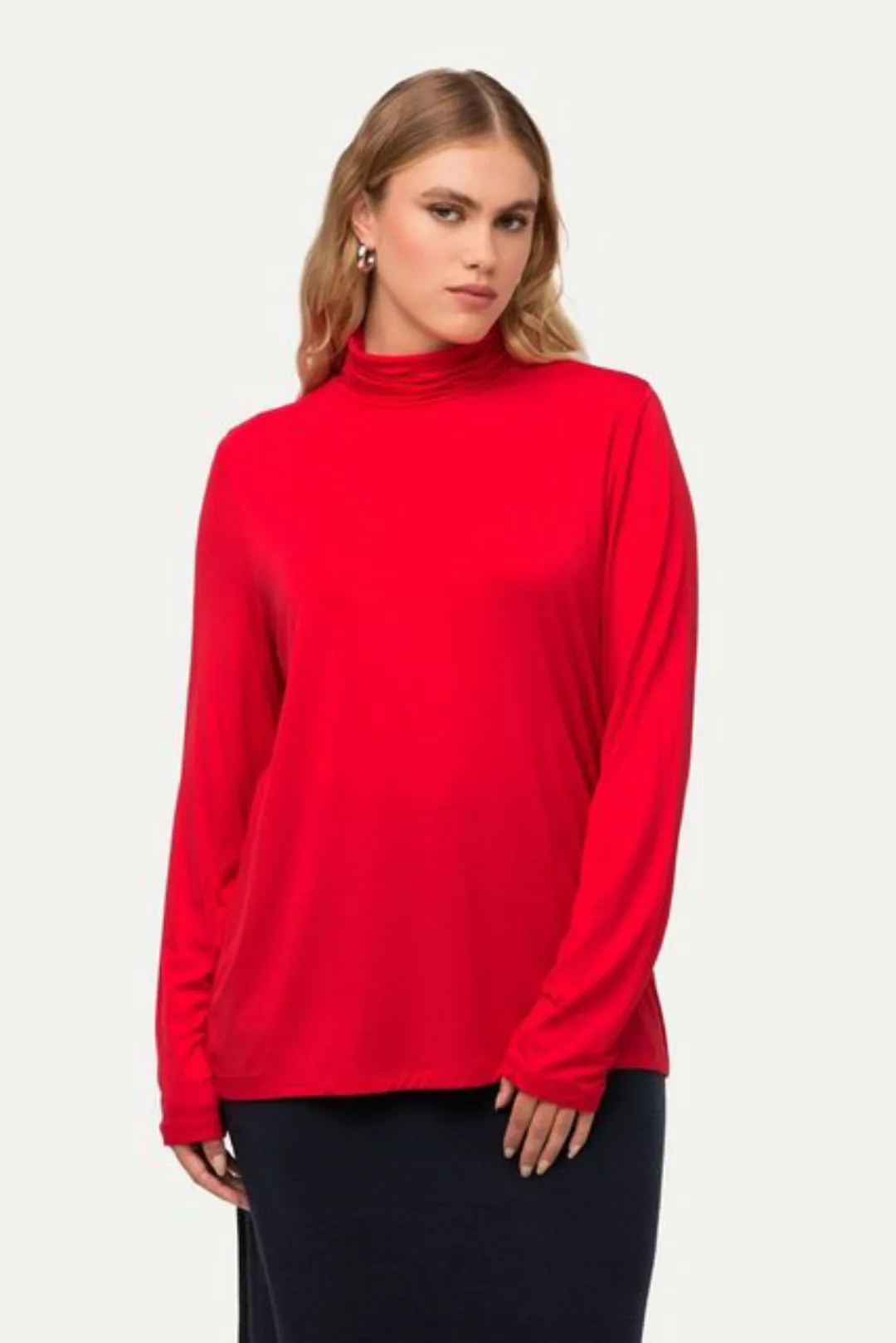 Ulla Popken Longsleeve Shirt Rollkragen Classic Raffung Langarm günstig online kaufen