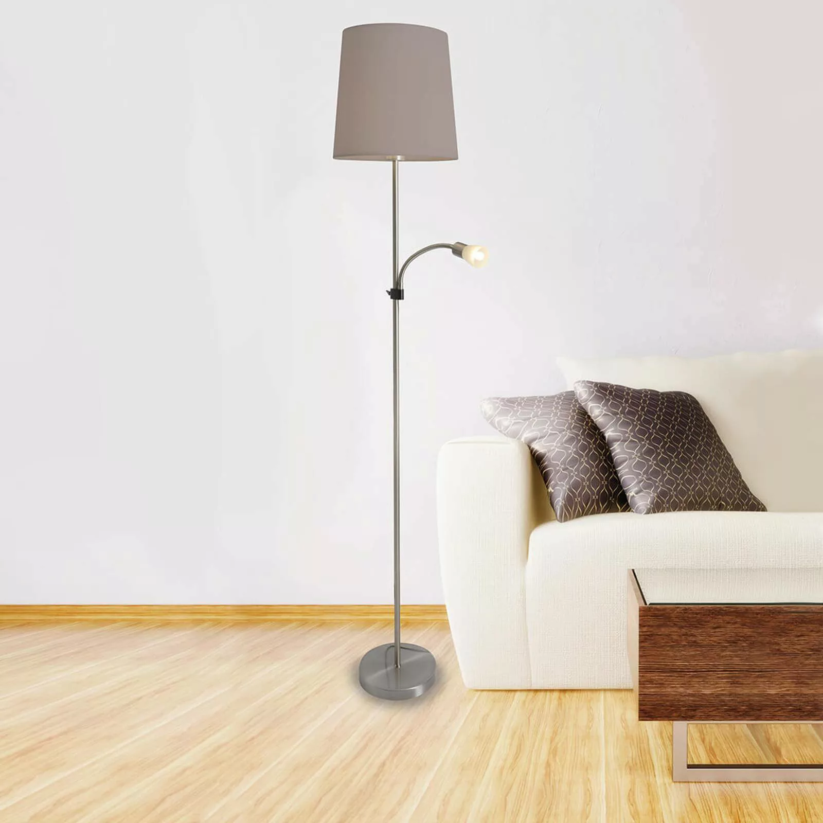 Näve Stehleuchte mit LED-Lesearm, inkl. Leuchtmittel, H167cm grau günstig online kaufen
