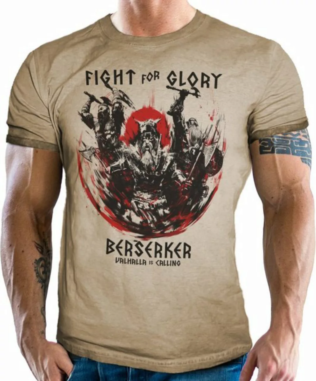LOBO NEGRO® T-Shirt im vintage retro used Look für Wikinger Fans - Berserke günstig online kaufen