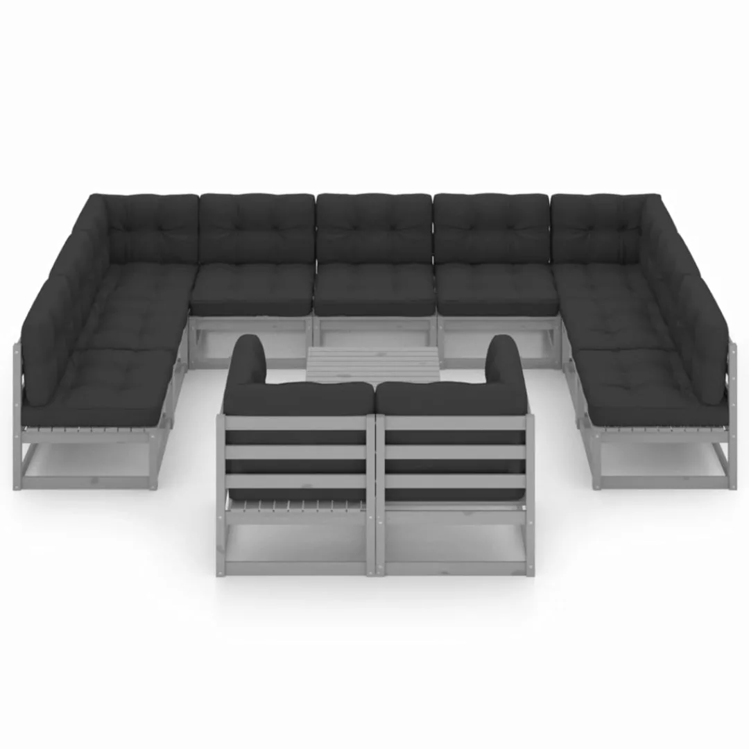 12-tlg. Garten-lounge-set Mit Kissen Grau Kiefer Massivholz günstig online kaufen