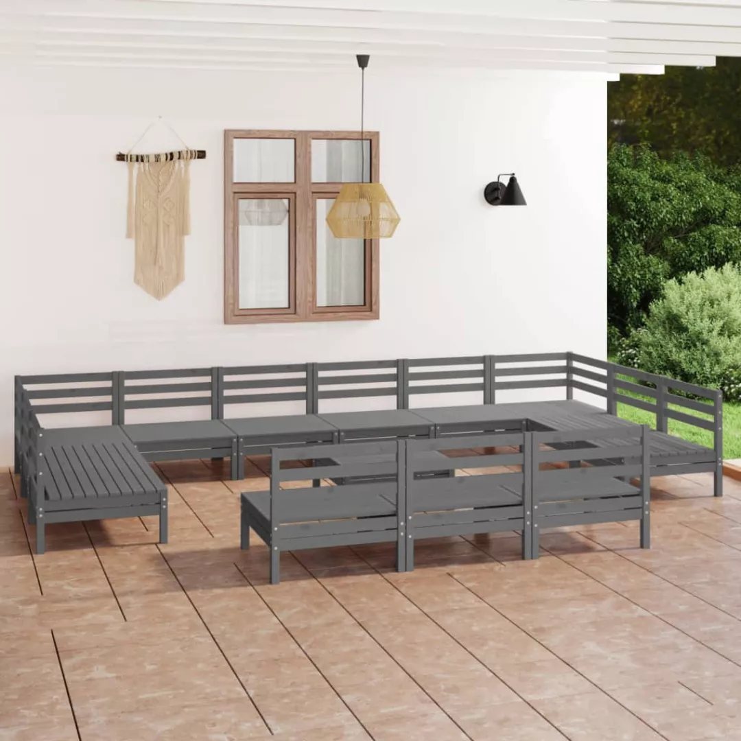 14-tlg. Garten-lounge-set Grau Massivholz Kiefer günstig online kaufen