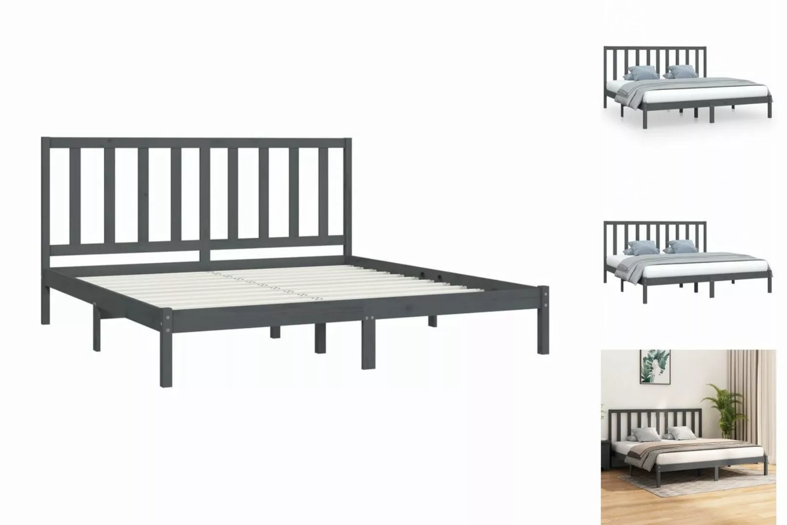 vidaXL Bettgestell Massivholzbett Grau Kiefer 200x200 cm Bett Bettgestell D günstig online kaufen